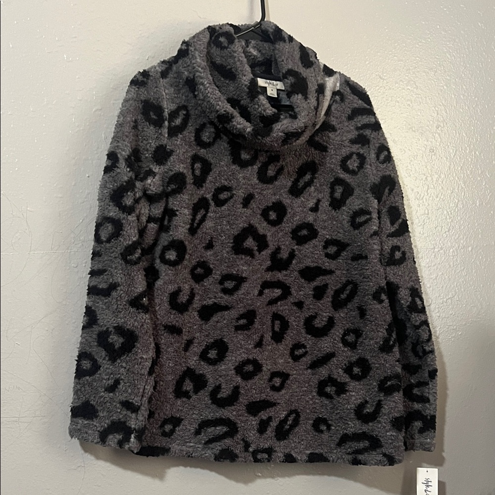 Style & Co. Black and Gray Leopard Cowl Neck Sweater